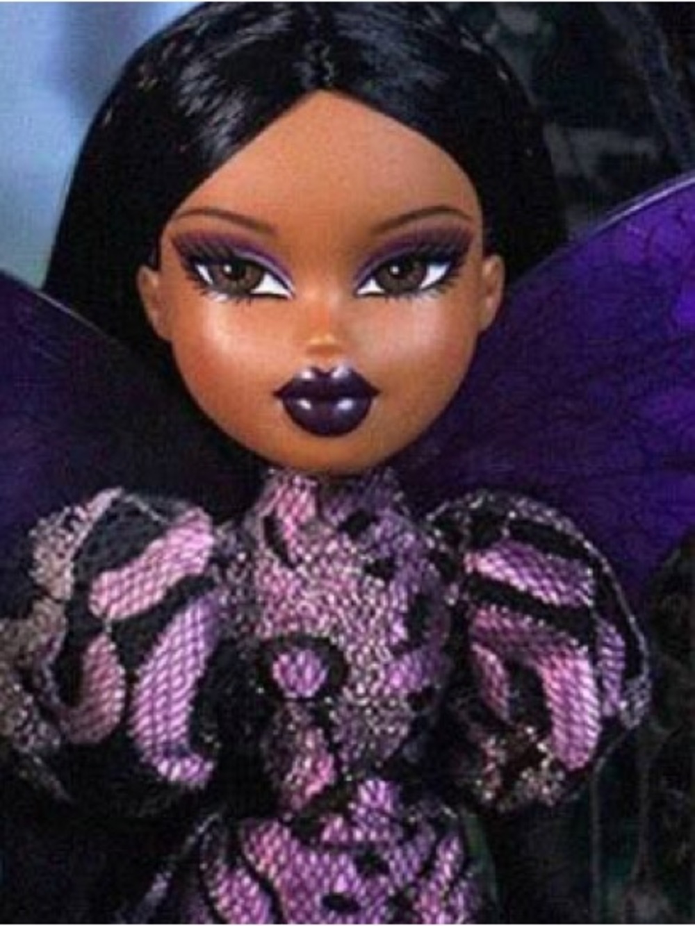 Bratz Sasha Purple Lips Purple Black Lace Witch Dress